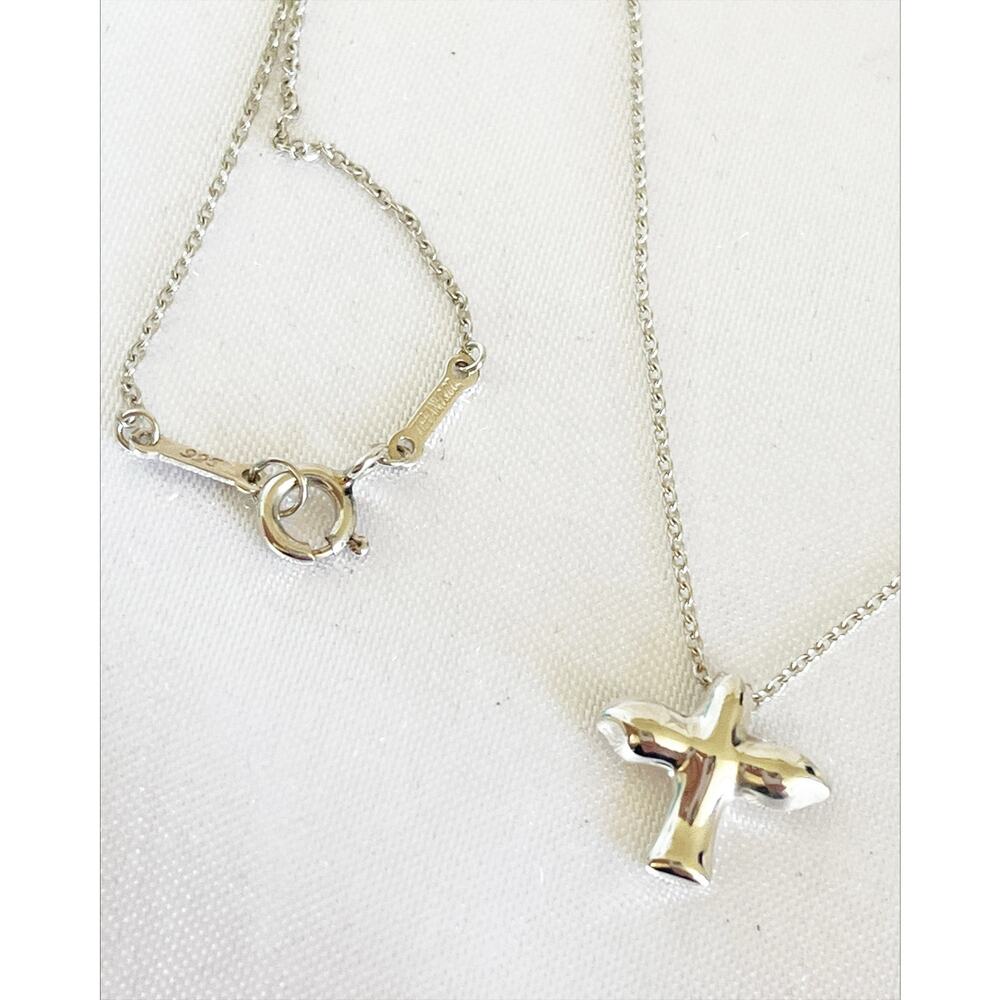 TIFFANY & CO Dove Bird Cross Sm Pendant Necklace 16" Sterling Silver Pouch & Box - Picture 9 of 11